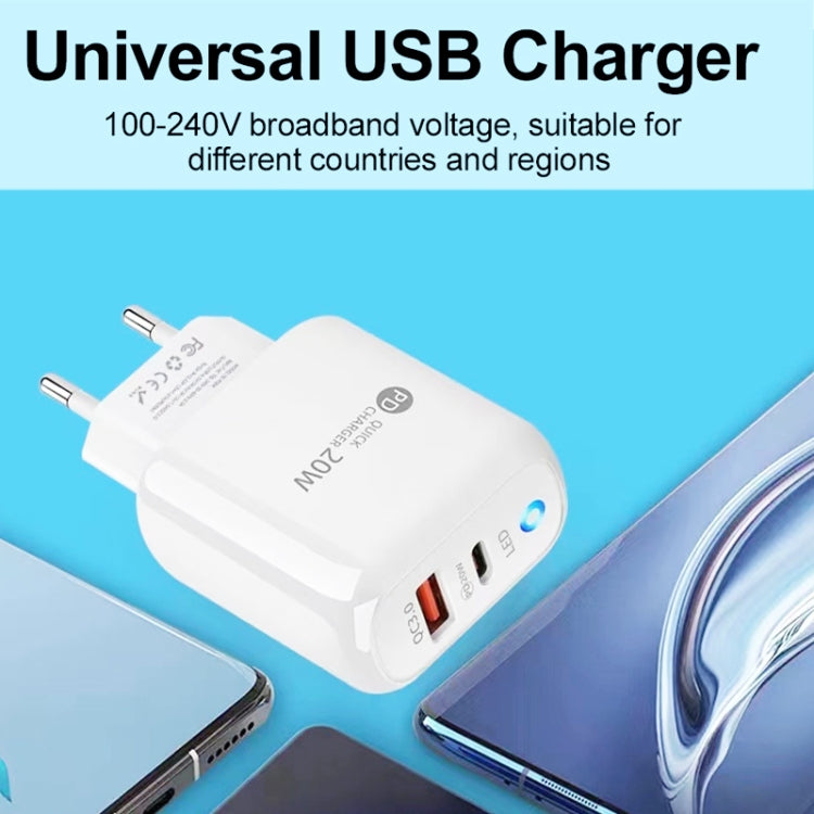 PD04 Type-C + USB Mobile Phone Charger with USB to 8 Pin Cable, EU Plug(White) - free shipping - PMC Jewellery - Order now!