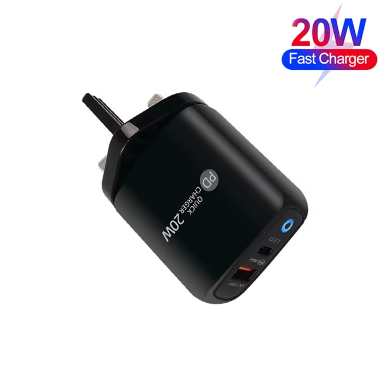 PD04 Type-C + USB Mobile Phone Charger with USB to 8 Pin Cable, UK Plug(Black) - USB Charger by PMC Jewellery | Online Shopping South Africa | PMC Jewellery | Buy Now Pay Later Mobicred