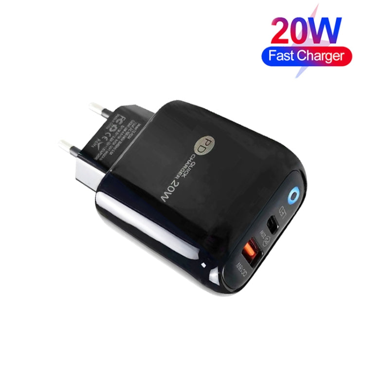 PD04 Type-C + USB Mobile Phone Charger with Type-C to 8 Pin Cable, EU Plug(Black) - free shipping - PMC Jewellery - Order now!