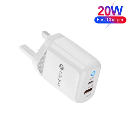 PD04 Type-C + USB Mobile Phone Charger with Type-C to 8 Pin Cable, UK Plug(White) - USB Charger by PMC Jewellery | Online Shopping South Africa | PMC Jewellery | Buy Now Pay Later Mobicred