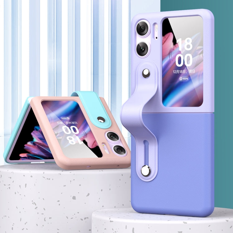 For OPPO Find N2 Flip Skin Color Contrast Wrist Strap Bracket Folding Phone Case(Ice Blue+Pink) - Find N2 Flip Cases by PMC Jewellery | Online Shopping South Africa | PMC Jewellery | Buy Now Pay Later Mobicred