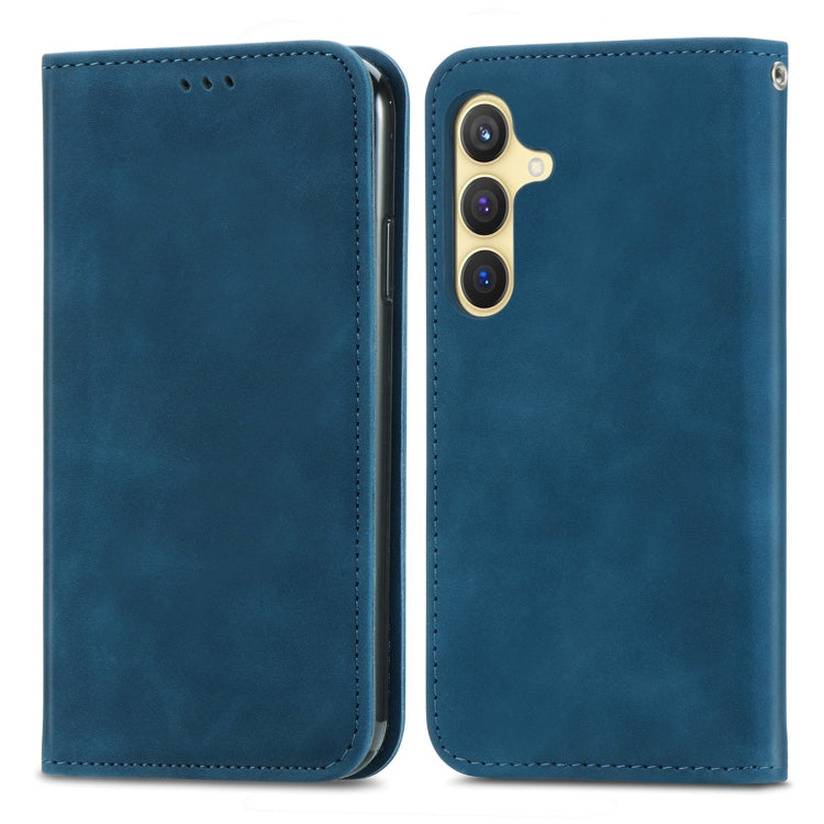 For Samsung Galaxy S25 5G Retro Skin Feel Magnetic Leather Phone Case(Blue) - Galaxy S25 5G Cases by PMC Jewellery | Online Shopping South Africa | PMC Jewellery | Buy Now Pay Later Mobicred