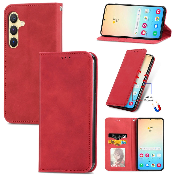 For Samsung Galaxy S25+ 5G Retro Skin Feel Magnetic Leather Phone Case(Red) - Galaxy S25+ 5G Cases by PMC Jewellery | Online Shopping South Africa | PMC Jewellery | Buy Now Pay Later Mobicred