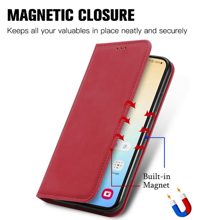 For Samsung Galaxy S25+ 5G Retro Skin Feel Magnetic Leather Phone Case(Red) - Galaxy S25+ 5G Cases by PMC Jewellery | Online Shopping South Africa | PMC Jewellery | Buy Now Pay Later Mobicred