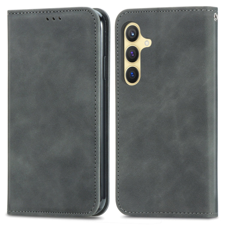 For Samsung Galaxy S25+ 5G Retro Skin Feel Magnetic Leather Phone Case(Gray) - Galaxy S25+ 5G Cases by PMC Jewellery | Online Shopping South Africa | PMC Jewellery | Buy Now Pay Later Mobicred