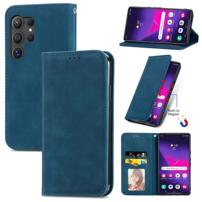 For Samsung Galaxy S25 Ultra 5G Retro Skin Feel Magnetic Leather Phone Case(Blue) - Galaxy S25 Ultra 5G Cases by PMC Jewellery | Online Shopping South Africa | PMC Jewellery | Buy Now Pay Later Mobicred