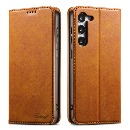 For Samsung Galaxy S24 5G Suteni Calf Texture Horizontal Flip Leather Phone Case(Khaki) - Galaxy S24 5G Cases by Suteni | Online Shopping South Africa | PMC Jewellery | Buy Now Pay Later Mobicred