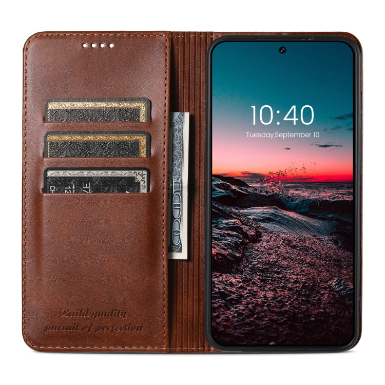 For Samsung Galaxy S24+ 5G Suteni Calf Texture Horizontal Flip Leather Phone Case(Brown) - Galaxy S24+ 5G Cases by Suteni | Online Shopping South Africa | PMC Jewellery | Buy Now Pay Later Mobicred