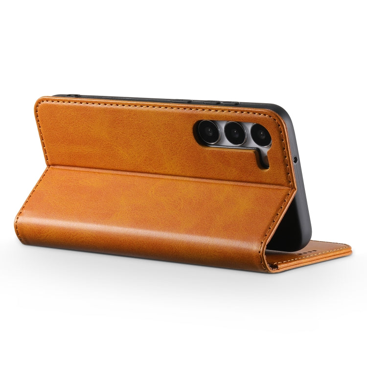 For Samsung Galaxy S24 Ultra 5G Suteni Calf Texture Horizontal Flip Leather Phone Case(Khaki) - Galaxy S24 Ultra 5G Cases by Suteni | Online Shopping South Africa | PMC Jewellery | Buy Now Pay Later Mobicred