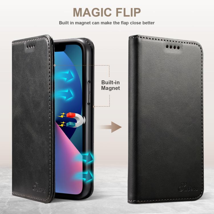 For Samsung Galaxy S25 Ultra 5G Suteni Calf Texture Horizontal Flip Leather Phone Case(Black) - Galaxy S25 Ultra 5G Cases by Suteni | Online Shopping South Africa | PMC TechLife | Buy Now Pay Later Mobicred