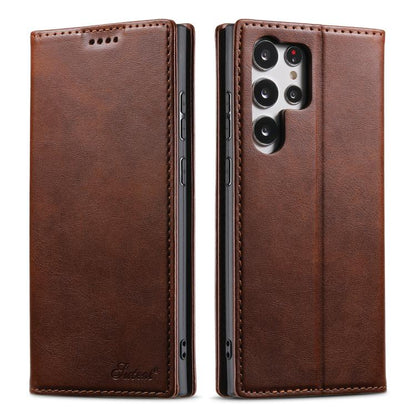 For Samsung Galaxy S25 Ultra 5G Suteni Calf Texture Horizontal Flip Leather Phone Case(Brown) - Galaxy S25 Ultra 5G Cases by Suteni | Online Shopping South Africa | PMC Jewellery | Buy Now Pay Later Mobicred