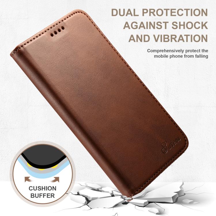 For Samsung Galaxy S25 Ultra 5G Suteni Calf Texture Horizontal Flip Leather Phone Case(Brown) - Galaxy S25 Ultra 5G Cases by Suteni | Online Shopping South Africa | PMC Jewellery | Buy Now Pay Later Mobicred