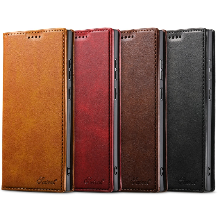 For Samsung Galaxy S25 Ultra 5G Suteni Calf Texture Horizontal Flip Leather Phone Case(Brown) - Galaxy S25 Ultra 5G Cases by Suteni | Online Shopping South Africa | PMC TechLife | Buy Now Pay Later Mobicred
