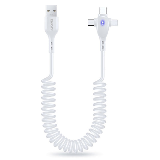 ENKAY Hat-Prince 3 in 1 6A USB to 8 Pin+Type-C+Micro USB Supper Fast Charge Spring Cable, Length: 1.8m(White) - Multifunction Cable by ENKAY | Online Shopping South Africa | PMC Jewellery | Buy Now Pay Later Mobicred