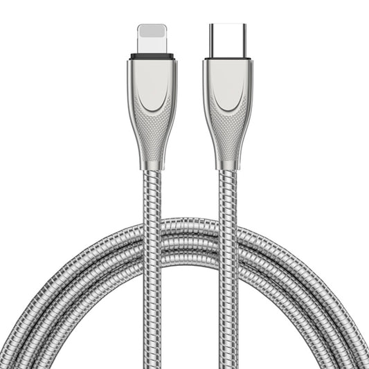 ENKAY ENK-CB128 PD 27W Type-C to 8 Pin Carbon Steel Hose Spring Fast Charging Data Cable, Length:1m(Silver) - 2 in 1 Cable by ENKAY | Online Shopping South Africa | PMC Jewellery | Buy Now Pay Later Mobicred