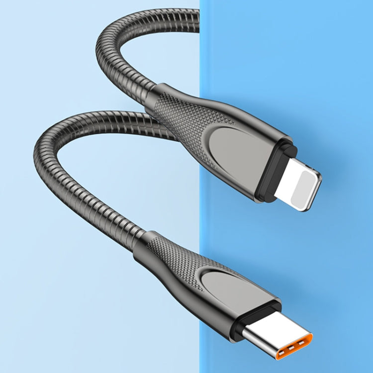 ENKAY ENK-CB128 PD 27W Type-C to 8 Pin Carbon Steel Hose Spring Fast Charging Data Cable, Length:2m(Silver) - 2 in 1 Cable by ENKAY | Online Shopping South Africa | PMC Jewellery | Buy Now Pay Later Mobicred