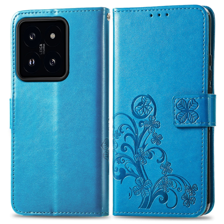 For Xiaomi 14 Four-leaf Clasp Embossed Leather Phone Case(Blue) - 14 Cases by PMC Jewellery | Online Shopping South Africa | PMC Jewellery | Buy Now Pay Later Mobicred