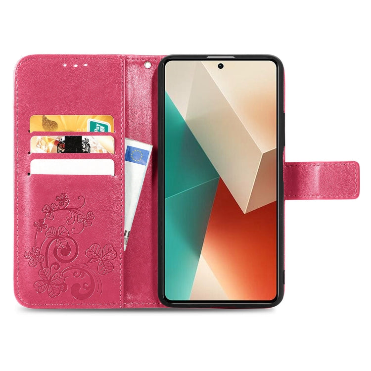 For Xiaomi Redmi Note 13 4G Four-leaf Clasp Embossed Leather Phone Case(Magenta) - Note 13 Cases by PMC Jewellery | Online Shopping South Africa | PMC Jewellery | Buy Now Pay Later Mobicred