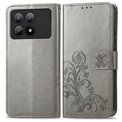 For Xiaomi Redmi K70E Four-leaf Clasp Embossed Leather Phone Case(Gray) - K70E Cases by PMC Jewellery | Online Shopping South Africa | PMC Jewellery | Buy Now Pay Later Mobicred