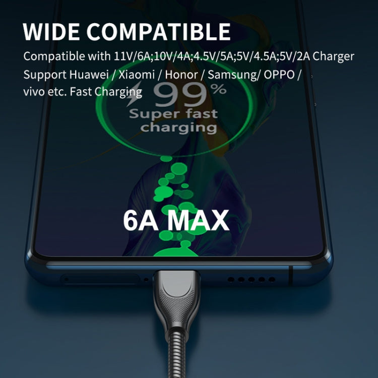 ENKAY ENK-CB132 USB to USB-C / Type-C Carbon Steel Hose Spring 6A Supper Fast Charging Data Cable, Length:2m(Black) - USB-C & Type-C Cable by ENKAY | Online Shopping South Africa | PMC TechLife | Buy Now Pay Later Mobicred