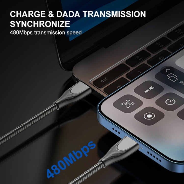 ENKAY ENK-CB132 USB to USB-C / Type-C Carbon Steel Hose Spring 6A Supper Fast Charging Data Cable, Length:2m(Black) - USB-C & Type-C Cable by ENKAY | Online Shopping South Africa | PMC TechLife | Buy Now Pay Later Mobicred