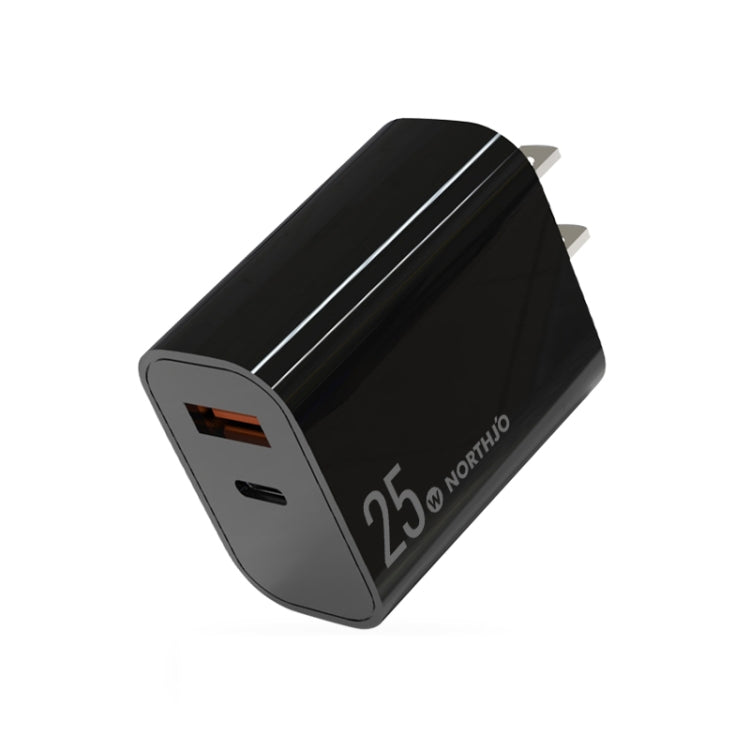 NORTHJO NOPD2502 PD 25W USB-C/Type-C + QC 3.0 USB Dual Ports Fast Charger, Plug Type:US Plug(Black) - free shipping - PMC Jewellery - Order now!