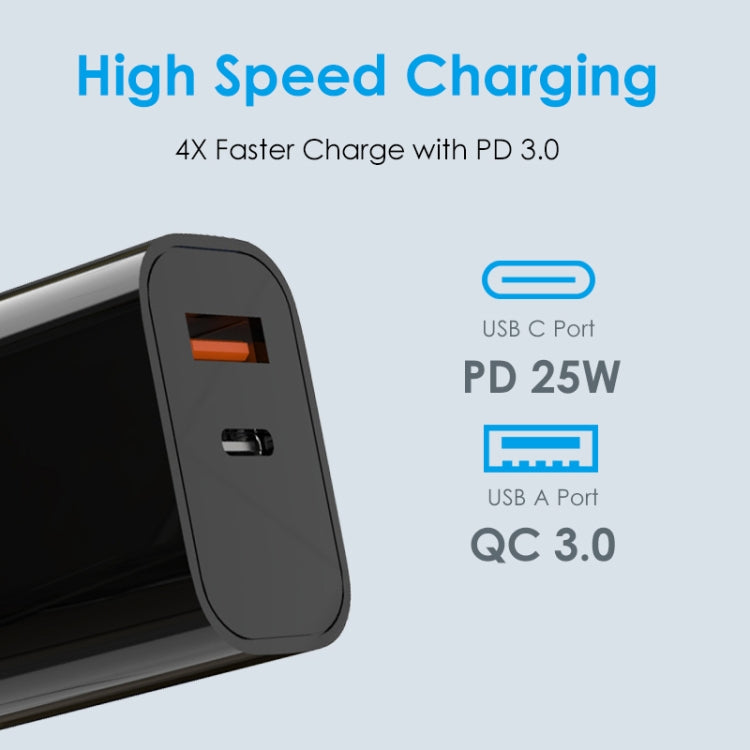 NORTHJO NOPD2502 PD 25W USB-C/Type-C + QC 3.0 USB Dual Ports Fast Charger, Plug Type:AU Plug(Black) - free shipping - PMC Jewellery - Order now!
