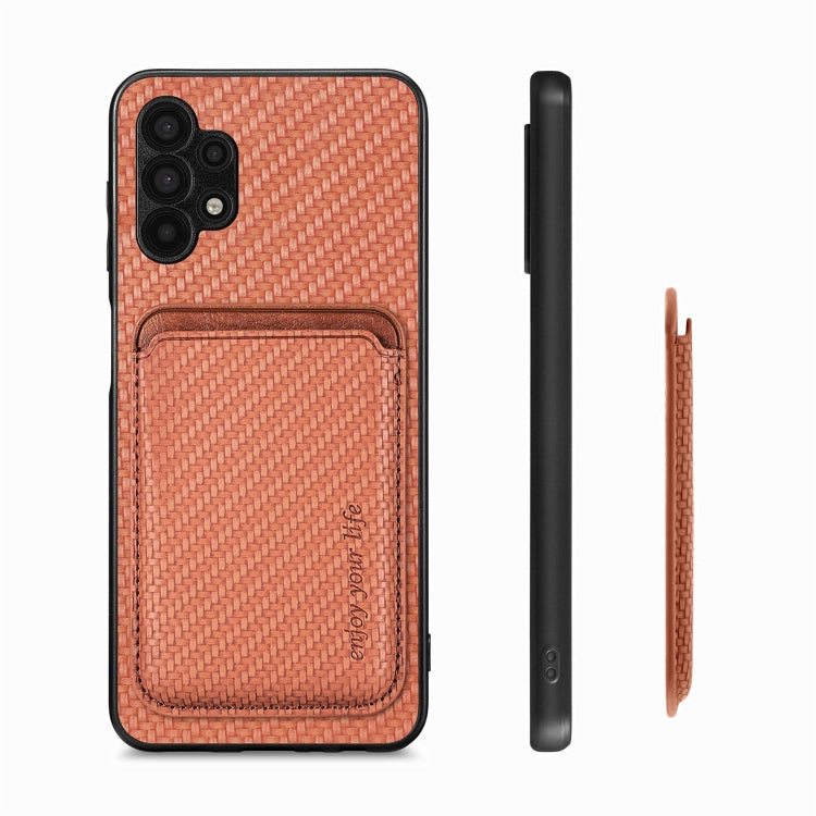 For Samsung Galaxy A32 5G Carbon Fiber Leather Card Magsafe Magnetic Phone Case(Brown) - Galaxy Phone Cases by PMC TechLife | Online Shopping South Africa | PMC TechLife | Buy Now Pay Later Mobicred