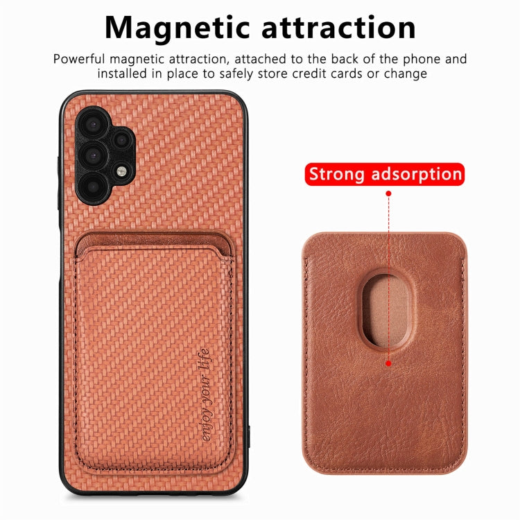 For Samsung Galaxy A32 5G Carbon Fiber Leather Card Magsafe Magnetic Phone Case(Brown) - Galaxy Phone Cases by PMC TechLife | Online Shopping South Africa | PMC TechLife | Buy Now Pay Later Mobicred