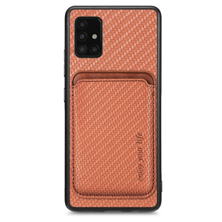 For Samsung Galaxy A51 5G Carbon Fiber Leather Card Magsafe Magnetic Phone Case(Brown) - Galaxy Phone Cases by PMC Jewellery | Online Shopping South Africa | PMC Jewellery