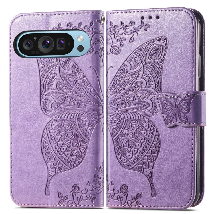 For Google Pixel 9 Butterfly Love Flower Embossed Leather Phone Case(Light Purple) - Google Cases by PMC Jewellery | Online Shopping South Africa | PMC Jewellery | Buy Now Pay Later Mobicred