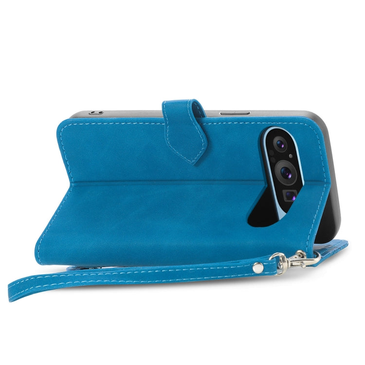 For Google Pixel 9 Pro Embossed Flower Zipper Leather Phone Case(Blue) - Google Cases by PMC Jewellery | Online Shopping South Africa | PMC Jewellery | Buy Now Pay Later Mobicred