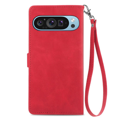 For Google Pixel 9 Pro Embossed Flower Zipper Leather Phone Case(Red) - Google Cases by PMC Jewellery | Online Shopping South Africa | PMC Jewellery | Buy Now Pay Later Mobicred