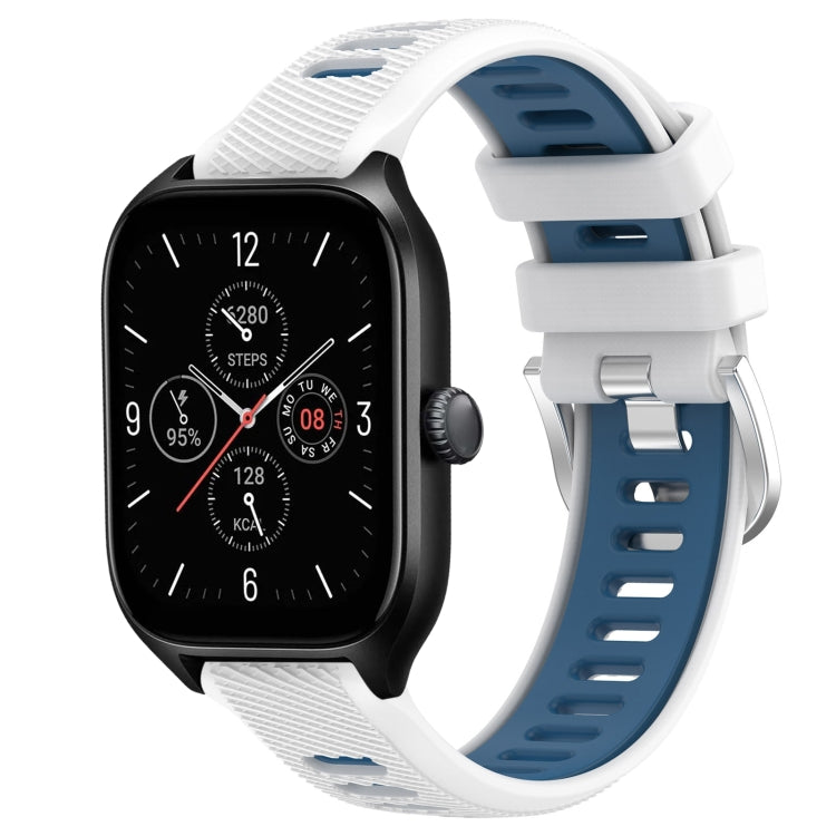 For Amazfit GTR Mini 20mm Cross Texture Two Color Silicone Steel Buckle Watch Band(White+Blue) - Watch Bands by PMC TechLife | Online Shopping South Africa | PMC TechLife | Buy Now Pay Later Mobicred