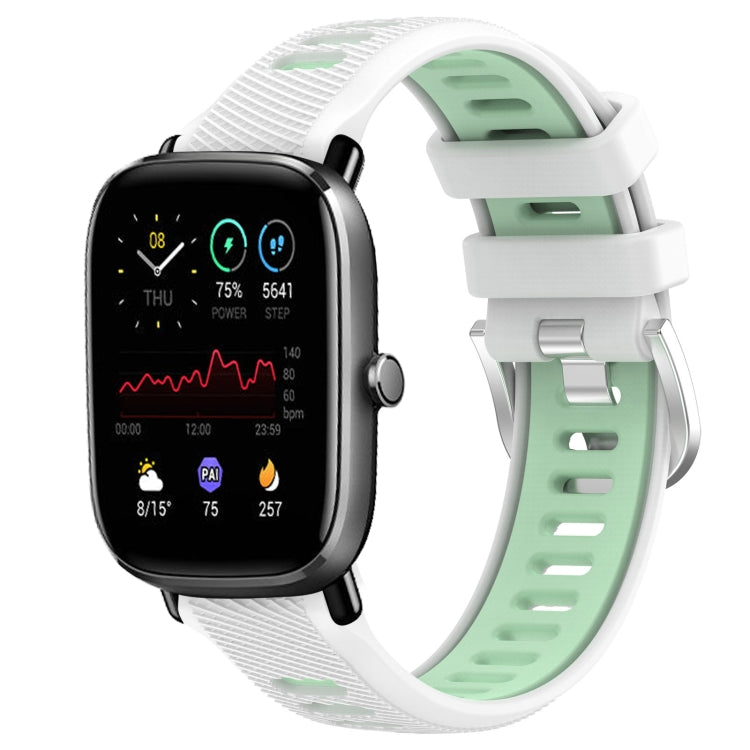 For Amazfit GTS 2E 20mm Cross Texture Two Color Silicone Steel Buckle Watch Band(White+Teal) - Watch Bands by PMC TechLife | Online Shopping South Africa | PMC TechLife | Buy Now Pay Later Mobicred