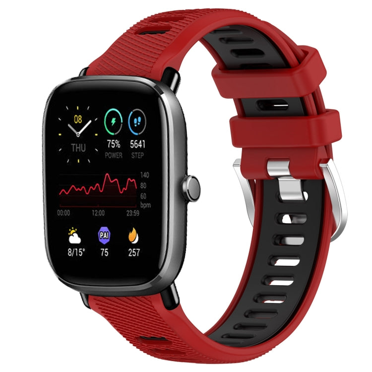For Amazfit GTS 2E 20mm Cross Texture Two Color Silicone Steel Buckle Watch Band(Red+Black) - Watch Bands by PMC TechLife | Online Shopping South Africa | PMC TechLife | Buy Now Pay Later Mobicred