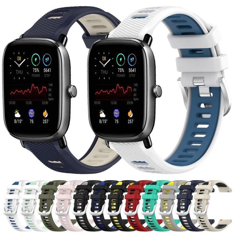 For Amazfit GTS 2E 20mm Cross Texture Two Color Silicone Steel Buckle Watch Band(White+Blue) - Watch Bands by PMC TechLife | Online Shopping South Africa | PMC TechLife | Buy Now Pay Later Mobicred
