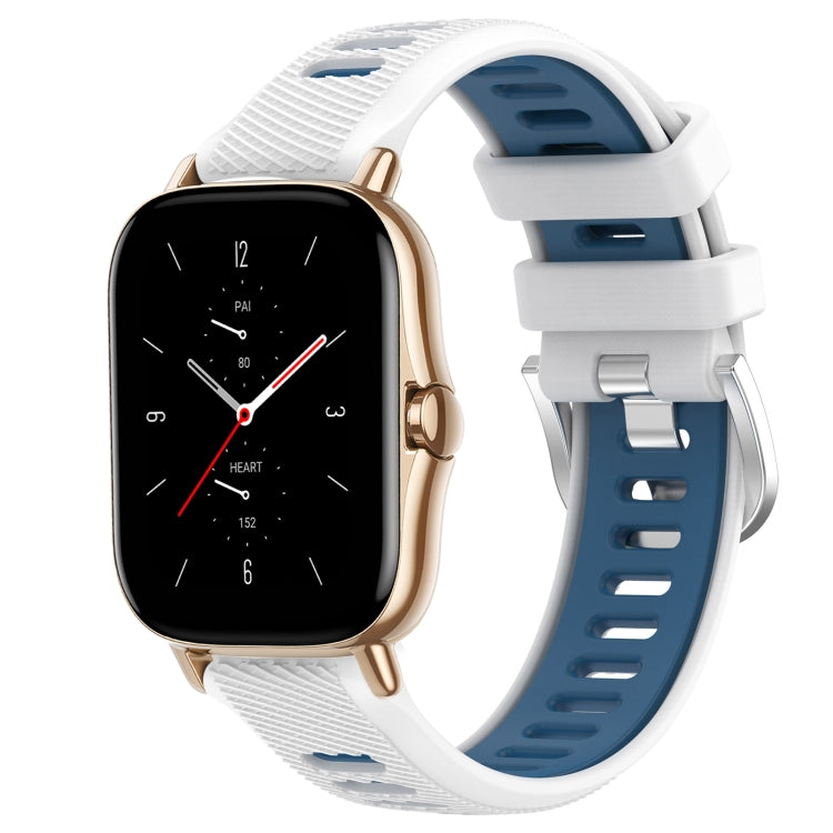 For Amazfit GTS 2 Mini 20mm Cross Texture Two Color Silicone Steel Buckle Watch Band(White+Blue) - Watch Bands by PMC TechLife | Online Shopping South Africa | PMC TechLife | Buy Now Pay Later Mobicred