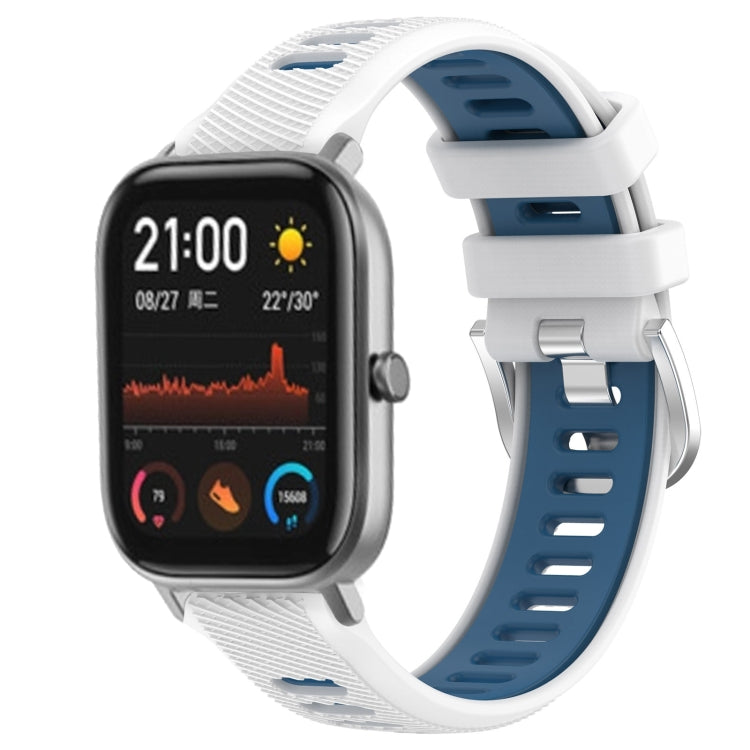 For Amazfit GTS 2 20mm Cross Texture Two Color Silicone Steel Buckle Watch Band(White+Blue) - Watch Bands by PMC TechLife | Online Shopping South Africa | PMC TechLife | Buy Now Pay Later Mobicred