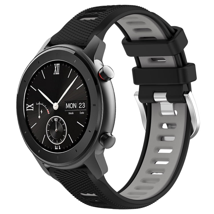For Amazfit GTS 20mm Cross Texture Two Color Silicone Steel Buckle Watch Band(Black+Grey) - Watch Bands by PMC TechLife | Online Shopping South Africa | PMC TechLife | Buy Now Pay Later Mobicred