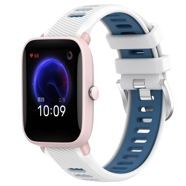 For Amazfit GTR 42MM 20mm Cross Texture Two Color Silicone Steel Buckle Watch Band(White+Blue) - Watch Bands by PMC TechLife | Online Shopping South Africa | PMC TechLife | Buy Now Pay Later Mobicred