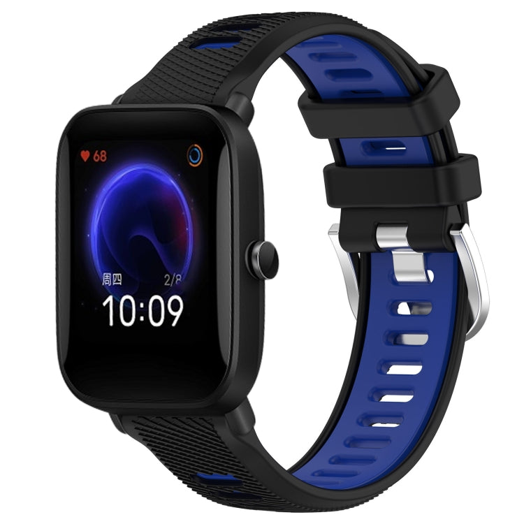 For Amazfit Pop Pro 20mm Cross Texture Two Color Silicone Steel Buckle Watch Band(Black+Blue) - Watch Bands by PMC TechLife | Online Shopping South Africa | PMC TechLife | Buy Now Pay Later Mobicred