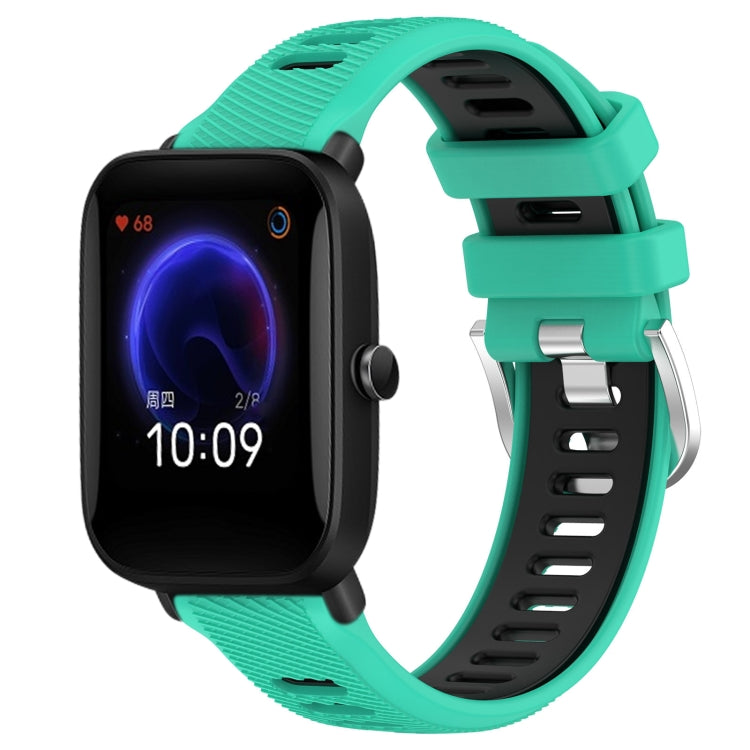 For Amazfit Pop Pro 20mm Cross Texture Two Color Silicone Steel Buckle Watch Band(Lake Blue+Black) - Watch Bands by PMC TechLife | Online Shopping South Africa | PMC TechLife | Buy Now Pay Later Mobicred