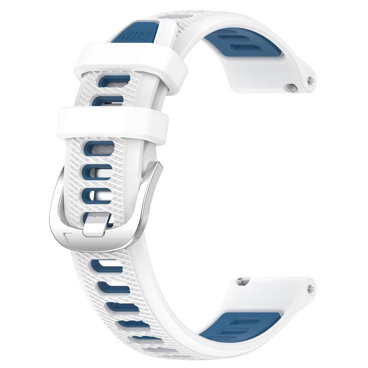 For Amazfit Pop 20mm Cross Texture Two Color Silicone Steel Buckle Watch Band(White+Blue) - Watch Bands by PMC TechLife | Online Shopping South Africa | PMC TechLife | Buy Now Pay Later Mobicred
