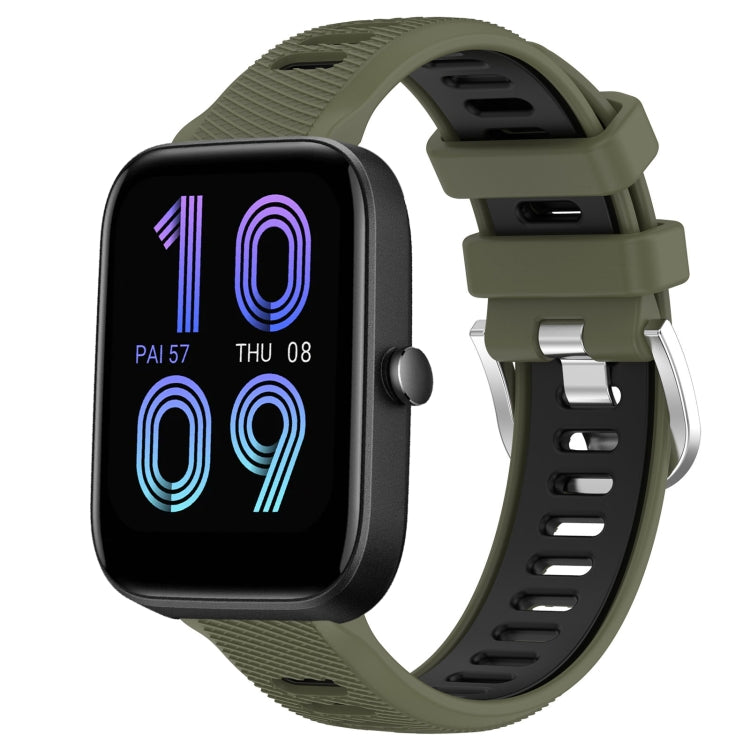 For Amazfit Pop 20mm Cross Texture Two Color Silicone Steel Buckle Watch Band(Army Green+Black) - Watch Bands by PMC TechLife | Online Shopping South Africa | PMC TechLife | Buy Now Pay Later Mobicred