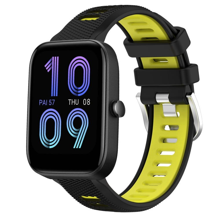 For Amazfit Pop 20mm Cross Texture Two Color Silicone Steel Buckle Watch Band(Black+Lime Green) - Watch Bands by PMC TechLife | Online Shopping South Africa | PMC TechLife | Buy Now Pay Later Mobicred