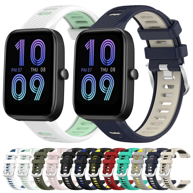 For Amazfit Pop 20mm Cross Texture Two Color Silicone Steel Buckle Watch Band(Black+Lime Green) - Watch Bands by PMC TechLife | Online Shopping South Africa | PMC TechLife | Buy Now Pay Later Mobicred