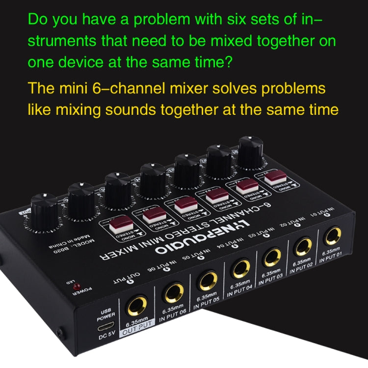 B020 Mini 6-Channel Stereo Audio Mixer Musical Instrument Mixer Electric Wind Electric Guitar Electronic Piano Drums Mixer -  by PMC TechLife | Online Shopping South Africa | PMC TechLife | Buy Now Pay Later Mobicred