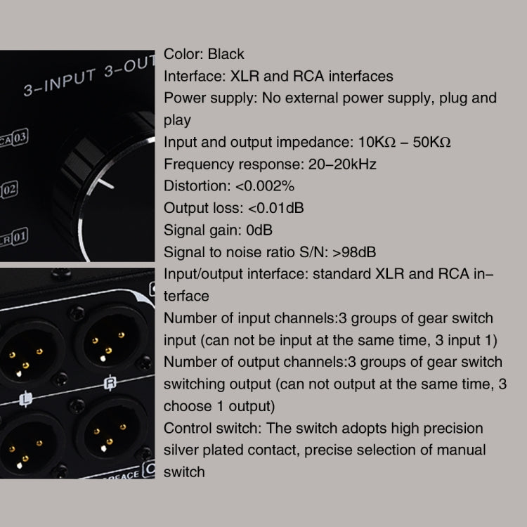 B033 3 Input To 3 Output Fully Balanced XLR Signal Passive Stereo Selector Switch Switcher -  by PMC Jewellery | Online Shopping South Africa | PMC Jewellery | Buy Now Pay Later Mobicred