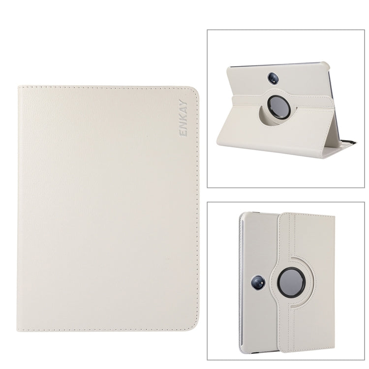 For OnePlus Pad / OPPO Pad 2 ENKAY 360 Degree Rotation Stand Litchi Leather Smart Tablet Case(White) - free shipping - PMc TechLife - Order now!